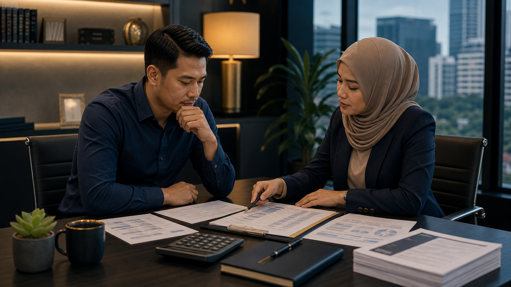 Pre-AKPK debt review with organized documents and advisor